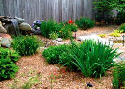 Water feature with variety of perennials.